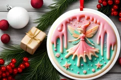 3D Christmas Fairy Winter Round Ornament Sublimation PNG Product Image 2