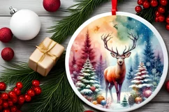 Colorful Christmas Reindeer Round Ornament Sublimation PNG Product Image 2