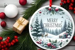 Merry Christmas Winter Scene Round Ornament Sublimation PNG Product Image 2