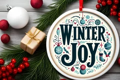 Winter Joy SVG Round Christmas Ornament Sublimation PNG Product Image 2