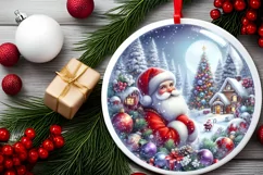 Melting Winter Scene with Santa Round Ornament Sublimation Product Image 2