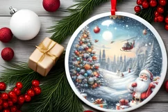 Melting Winter Scene with Santa Round Ornament Sublimation Product Image 2