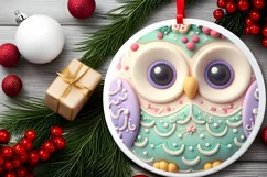 Owl Round Ornament Sublimation PNG Product Image 1