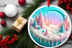 Winter Round Ornament Sublimation PNG Product Image 2