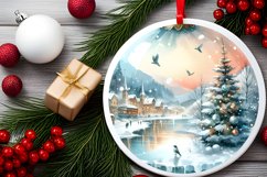 Winter Scene Eiffel Round Christmas Ornament Sublimation PNG Product Image 2