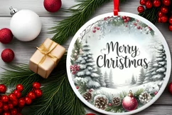 Merry Christmas Winter Scene Round Ornament Sublimation PNG Product Image 2