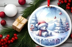 Winter Scene with Teddy Bear Round Christmas Ornament Product Image 2