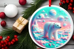 Christmas Round Cute Polar Bear Ornament Sublimation Product Image 3