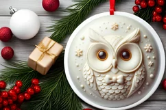 Christmas Round Cute Owl Ornament Sublimation Product Image 2