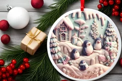 Christmas Round Cute Penguin Ornament Sublimation Product Image 1