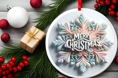 Snow Flake Christmas Round Cute Ornament Sublimation Product Image 1