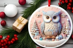 Christmas Round Cute 3D Owl Ornament Sublimation Product Image 1
