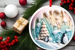 3D Christmas Round Cute Penguin Ornament Sublimation Product Image 1
