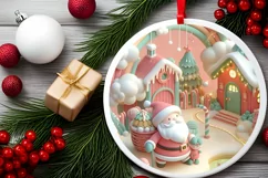 Christmas Round Cute Pink Santa Ornament Sublimation Product Image 2