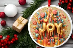 Joy and Gifts Christmas Round Cute Ornament Sublimation Product Image 1