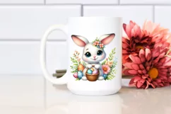White Cute Easter Bunny Egg Flower, Clipart |T-shirt, Mug Product Image 3