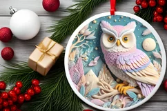 Christmas Round Cute Owl Ornament Sublimation Product Image 1