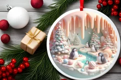 3D Christmas Round Cute Penguin Ornament Sublimation Product Image 1