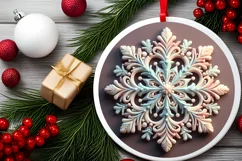 Snow Flake Christmas Round Cute Ornament Sublimation Product Image 1