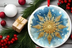 Snow Flake Christmas Round Cute Ornament Sublimation Product Image 1