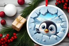 Christmas Round Cute Animal Ornament Sublimation Product Image 1