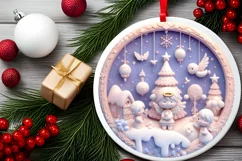 3D Angel Pastel Christmas Round Ornament Sublimation Product Image 1