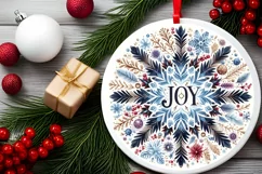 Joy Snow Flake Christmas Round Cute Ornament Sublimation Product Image 1