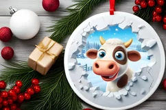 Christmas Round Cute Animal Ornament Sublimation Product Image 1