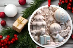 3D Angel Pastel Christmas Round Ornament Sublimation Product Image 1