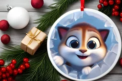 Christmas Round Cute Animal Ornament Sublimation Product Image 1
