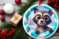 Christmas Round Cute Animal Ornament Sublimation Product Image 1