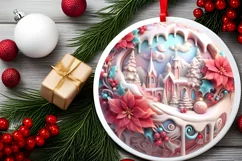 3D Berry Red Robin P astel Christmas Round Ornament Sublimat Product Image 2