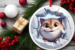 Christmas Round Cute Animal Ornament Sublimation Product Image 1