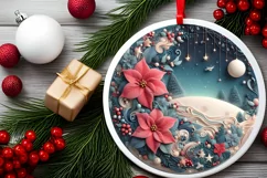 3D Berry Red Robin Pastel Christmas Round Ornament Product Image 1