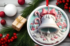 3D Bell Pastel Christmas Round Ornament Sublimation Product Image 1