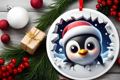 Christmas Round Cute Animal Ornament Sublimation Product Image 1