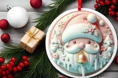 3D Santa Pastel Christmas Round Ornament Sublimation Product Image 1