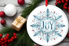 Joy Snow Flake Christmas Round Cute Ornament Sublimation Product Image 1