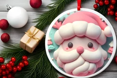 3D Santa Pastel Christmas Round Ornament Sublimation Product Image 1