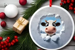 Christmas Round Cute Animal Ornament Sublimation Product Image 1