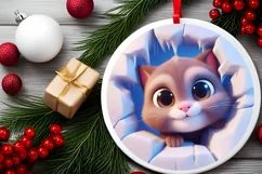 Christmas Round Cute Animal Ornament Sublimation Product Image 1