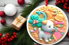 3D Dog Pastel Christmas Round Ornament Sublimation Product Image 2