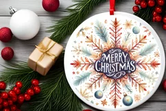 Watercolor Snow Flake Christmas Round Cute Ornament Sublimat Product Image 1