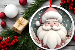 Santa 3D Pastel Christmas Round Ornament Sublimation Product Image 1