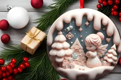 3D Angel Pastel Christmas Round Ornament Sublimation Product Image 2