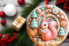 3D Squirrel Pastel Christmas Round Ornament Sublimation Product Image 1