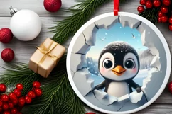 Christmas Round Cute Animal Ornament Sublimation Product Image 1
