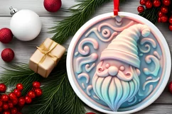 3D Pastel Santa Christmas Round Ornament Sublimation Product Image 1