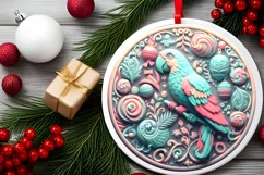 Parrot 3D Pastel Christmas Round Ornament Sublimation Product Image 2