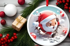 Christmas Round Cute Animal Ornament Sublimation Santa Product Image 1